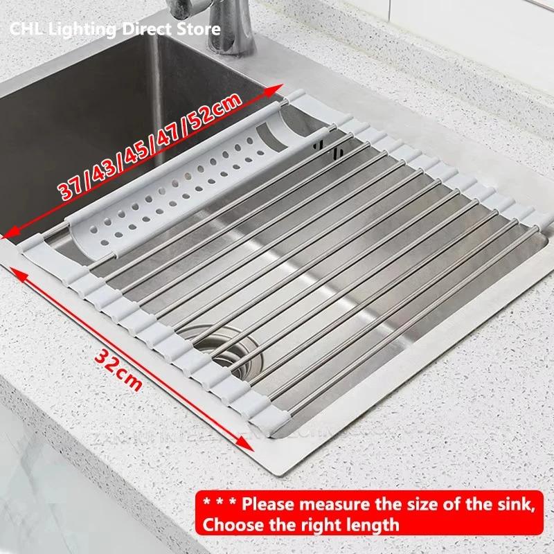 Roll Up Dish Drying Rack over sink,304 Stainless Steel Dish Drainer Shelf Organizer Tableware Plate Storage Kitchen accessories
