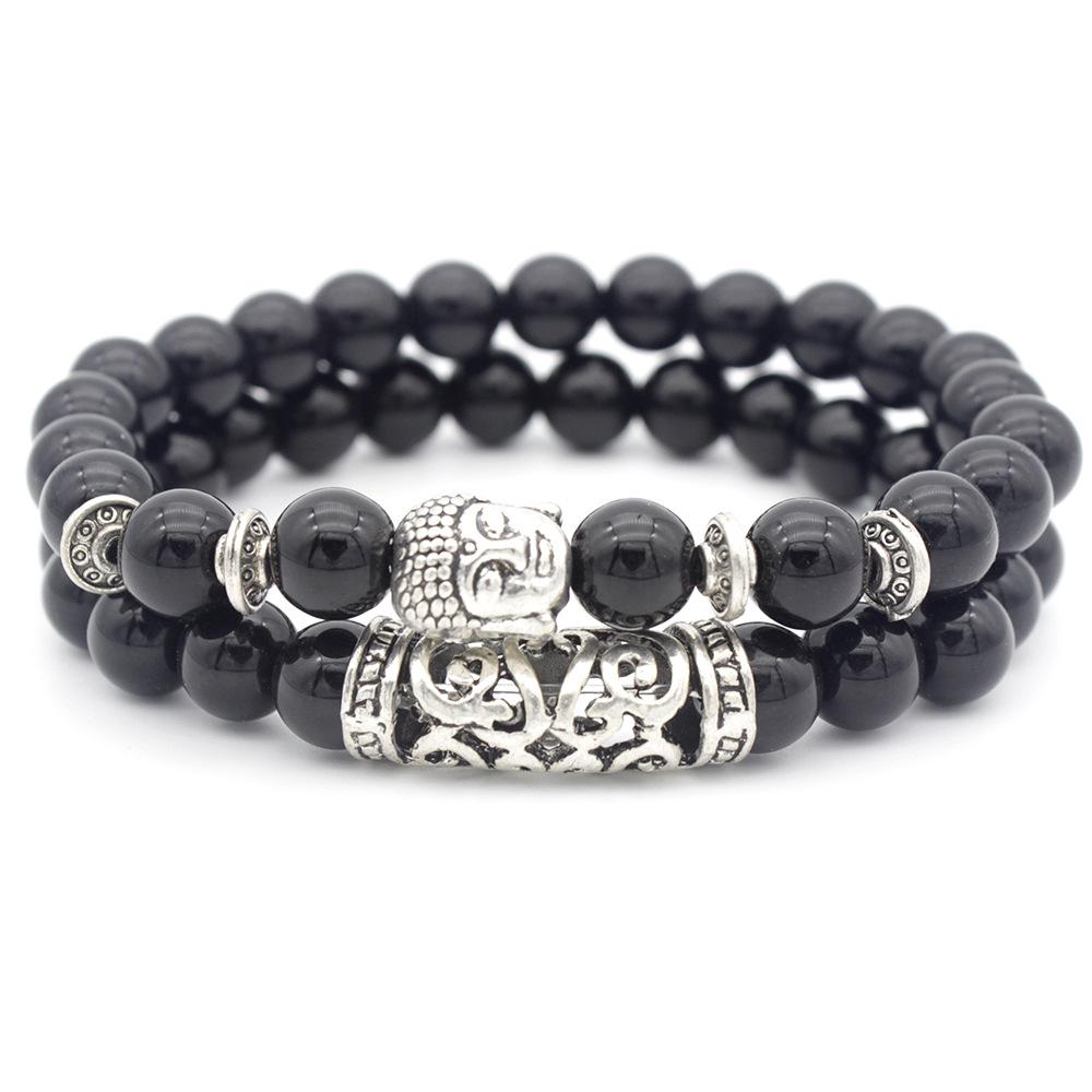 European  American Volcanic Rock Buddha Beaded Bracelet