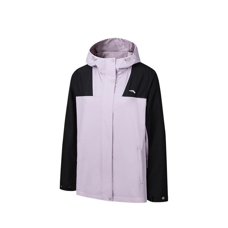 Anta Training Series Solid Color Hooded Zipper Long Sleeve Three-In-One Waterproof Windproof Jacket Women Jackets Healing-Pink 162447615-5