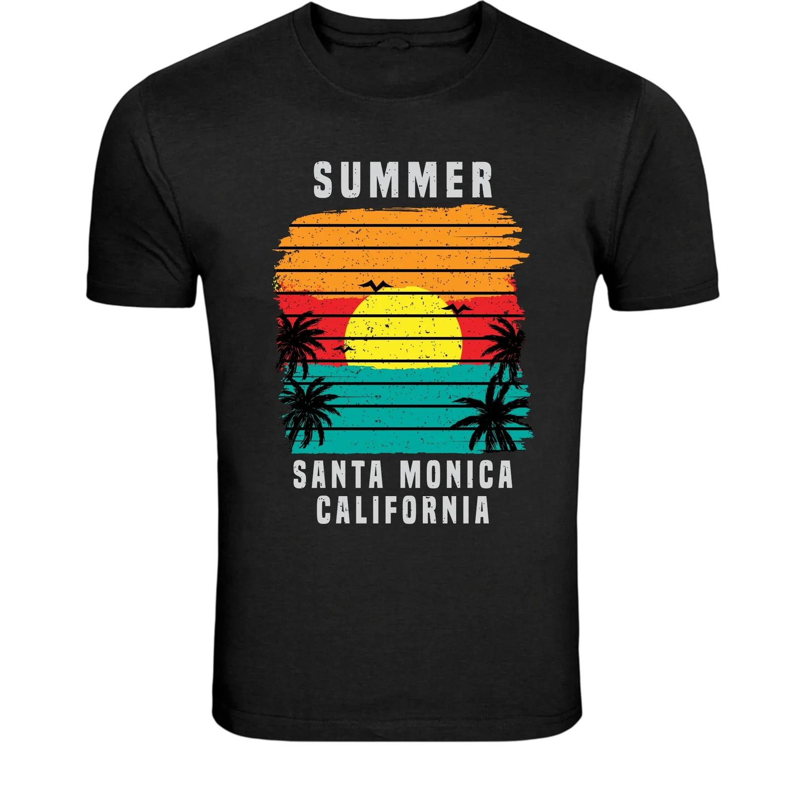 Summer Santa Monica California T-Shirt - Vintage Beach Sunset M