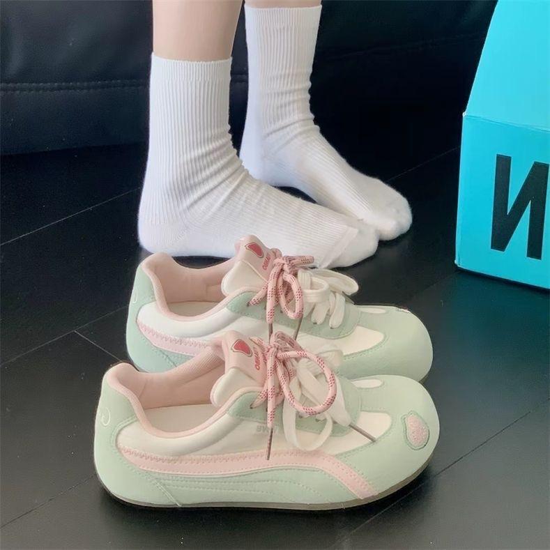 Red Retro German Training Shoes Women's 2025 Summer New Round Head Student Forrest Gump Shoes Fashion Trend Flat Sneakers