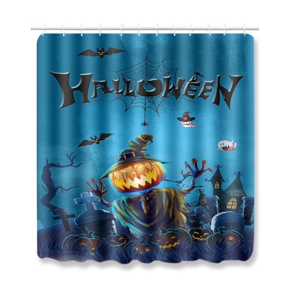 Halloween Shower Curtain Floor Mat Combination Four-Piece Set Bathroom Toilet Carpet Shower Room Foot Mat