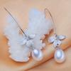 LSOOYH Boho Natural Freshwater Pearl Earrings For Women Fashion Leaf Long Earrings Pearl Jewelry