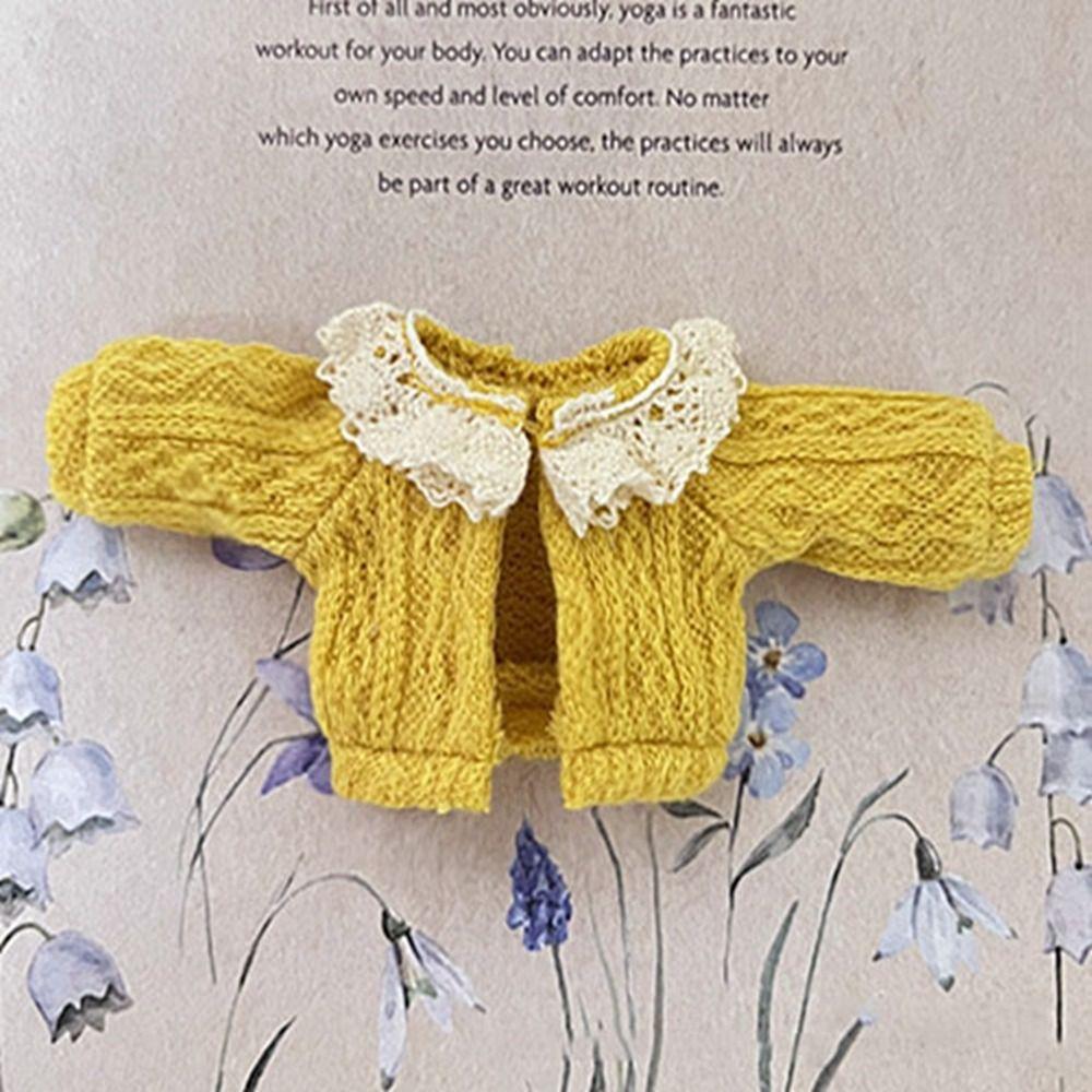 

Вязаные вручную мини-кардиганы для кукол, многоцветный кружевной свитер для кукол 1/11 1/12/кукол OB11 жёлтый