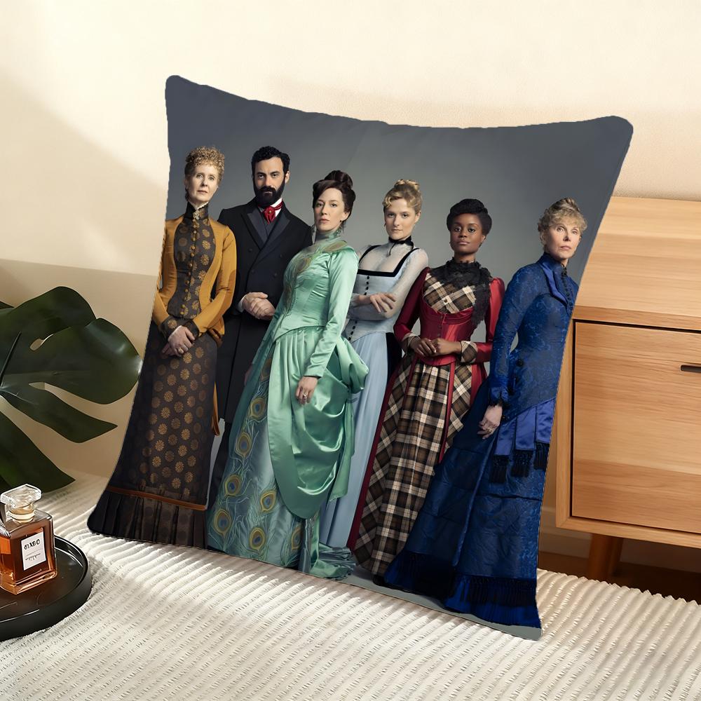 Cushion Cover Silky Short Plush Home Sofa Cushion Cover - Invisible Zipper Home Decoration The Gilded Age TV Series