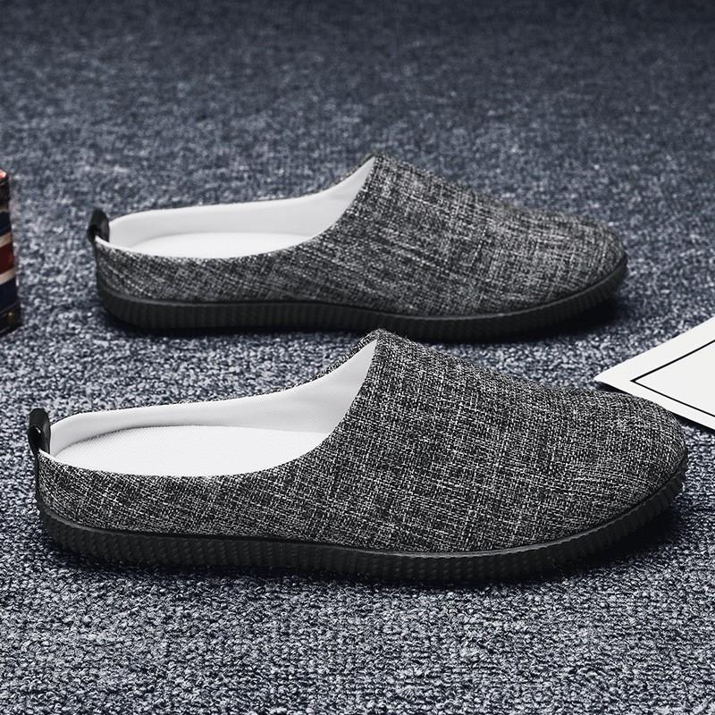 Sommer Leinen Hausschuhe Herren Halbschritt Lazy Stoffmopp Büro Casual Tasche Kopf Canvas Sandalen Halbschalen Schuhe