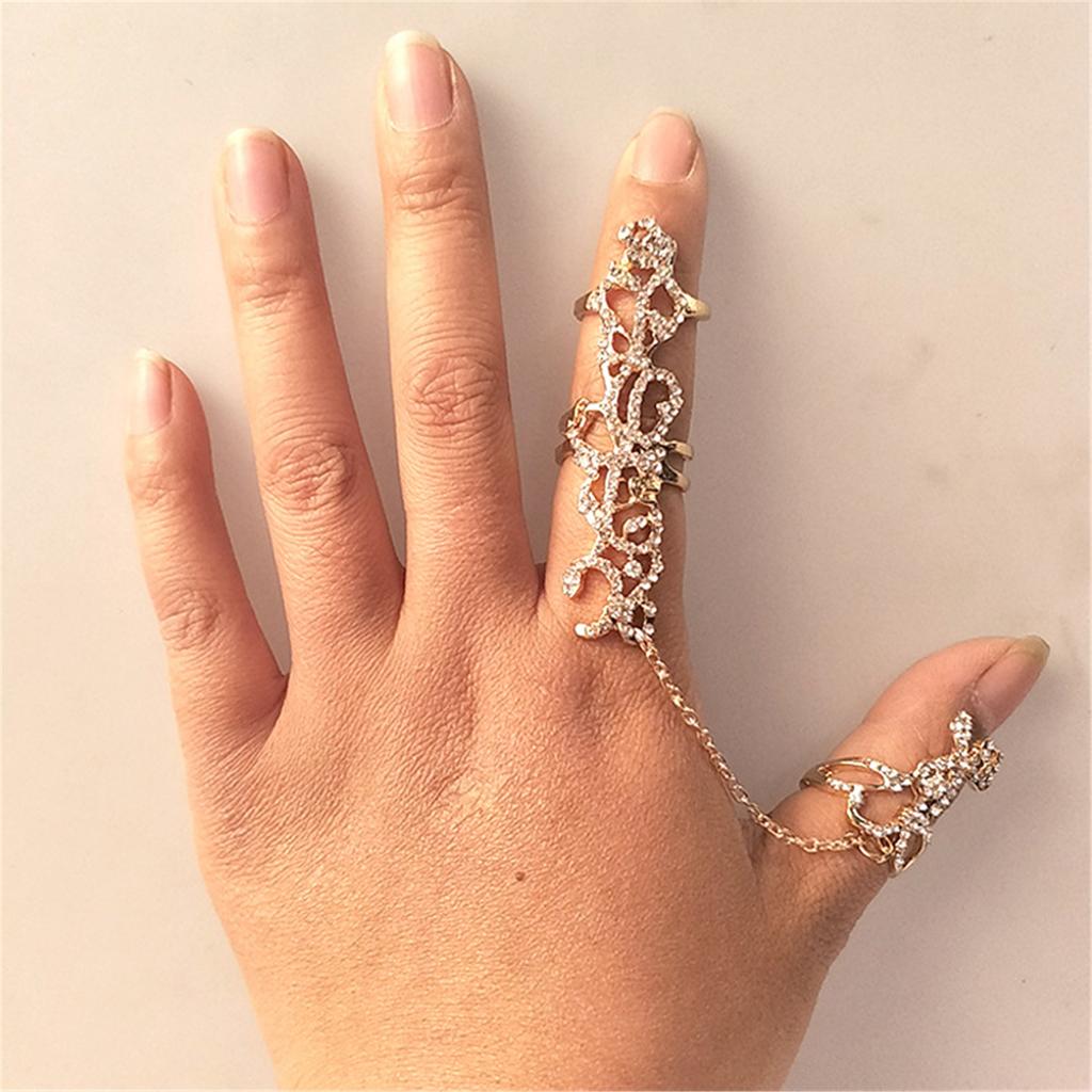 Crystals Rhinestones Vintage Chain Rings Adjustable Size Double Finger Jewelry for Women Special Occasion Gifts
