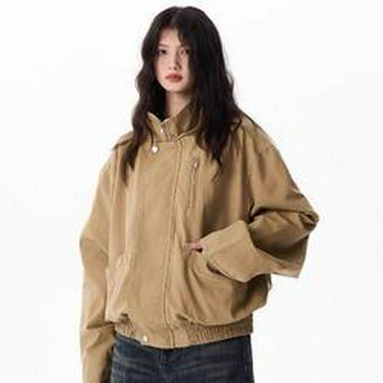 

Men s Spring Retro Loose Fit Stand Collar Canvas Jacket XL