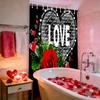 Valentine's Day Love Heart Rose Shower Curtain, Bathroom Shower Waterproof Curtain with 12 Hooks, Fish Shaped Home Decoration