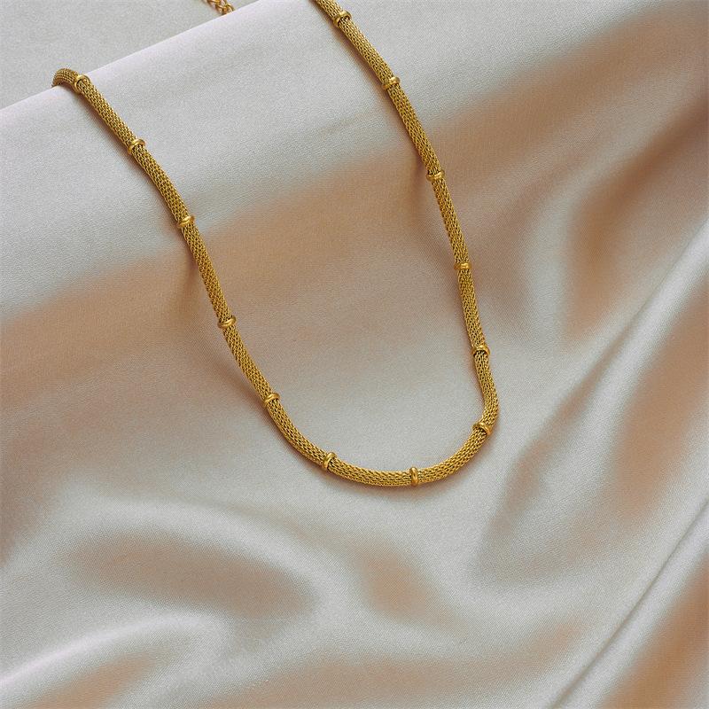 Gold Plated Mesh Chain Necklace with Spacer Beads Fashion Jewelry for Women