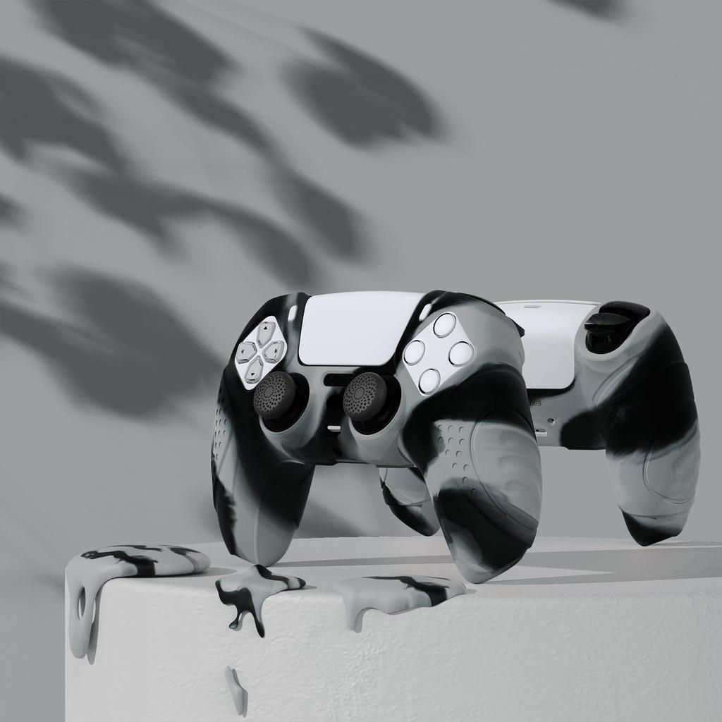 eXtremeRate PlayVital Protective Cover for Cover for Ps5 with Stick Cap Ps5, Controller, [gray & Black]