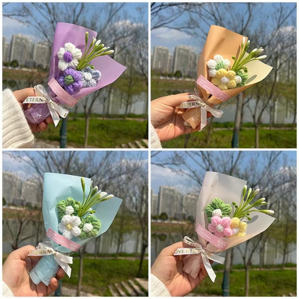 Handmade Knitted Flower Bouquets Fake Flower Crochet Flower Bouquet  Wedding Party