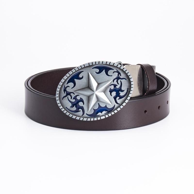 Pentagram Leather Men's Cowhide Belt Retro Smooth Buckle Wide Belt Decorative Belt