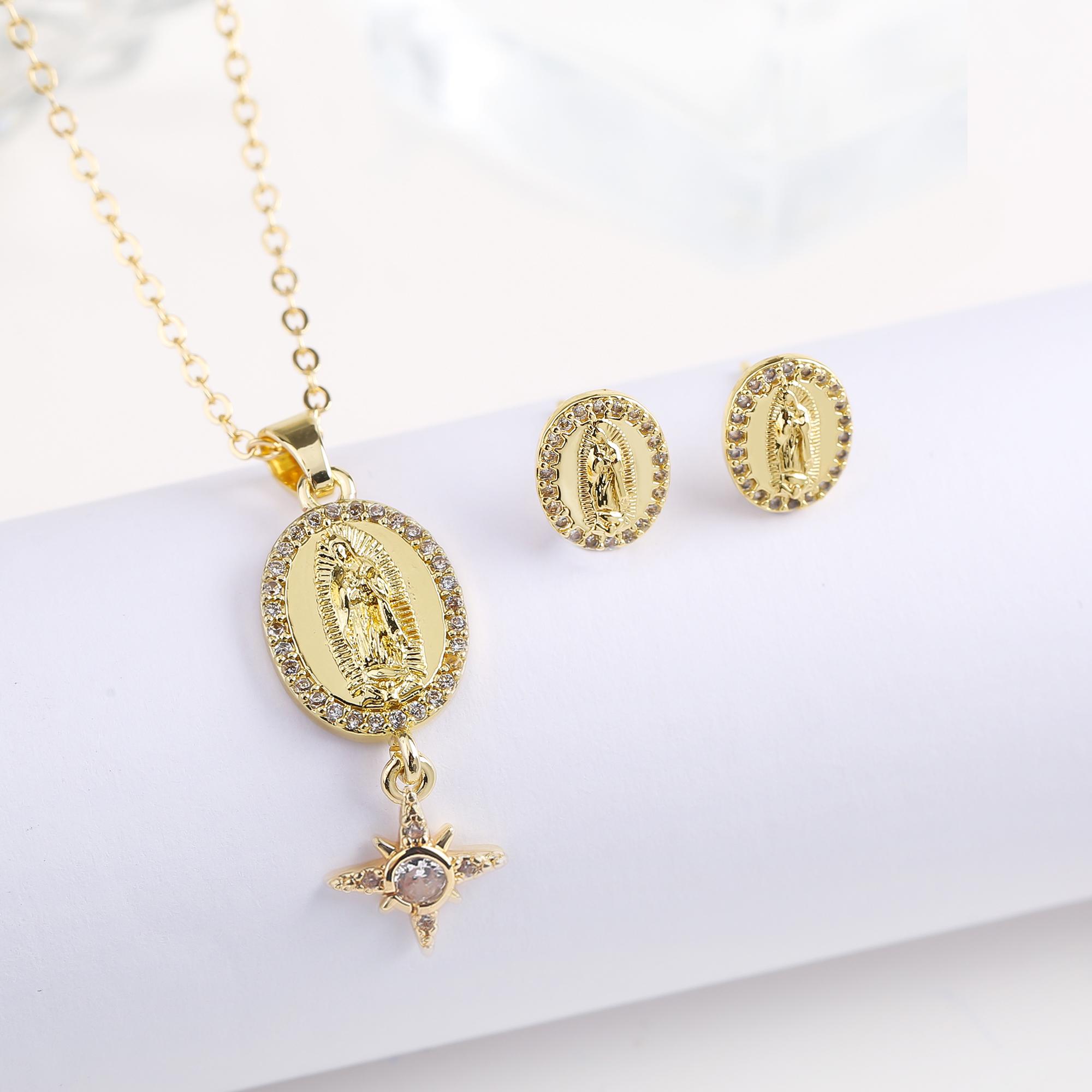 

New Trendy Creative Oval St. Jude Zirconia Zircon Set Necklace Earrings Classic for Religious Zircon Accessories For Men Women белый