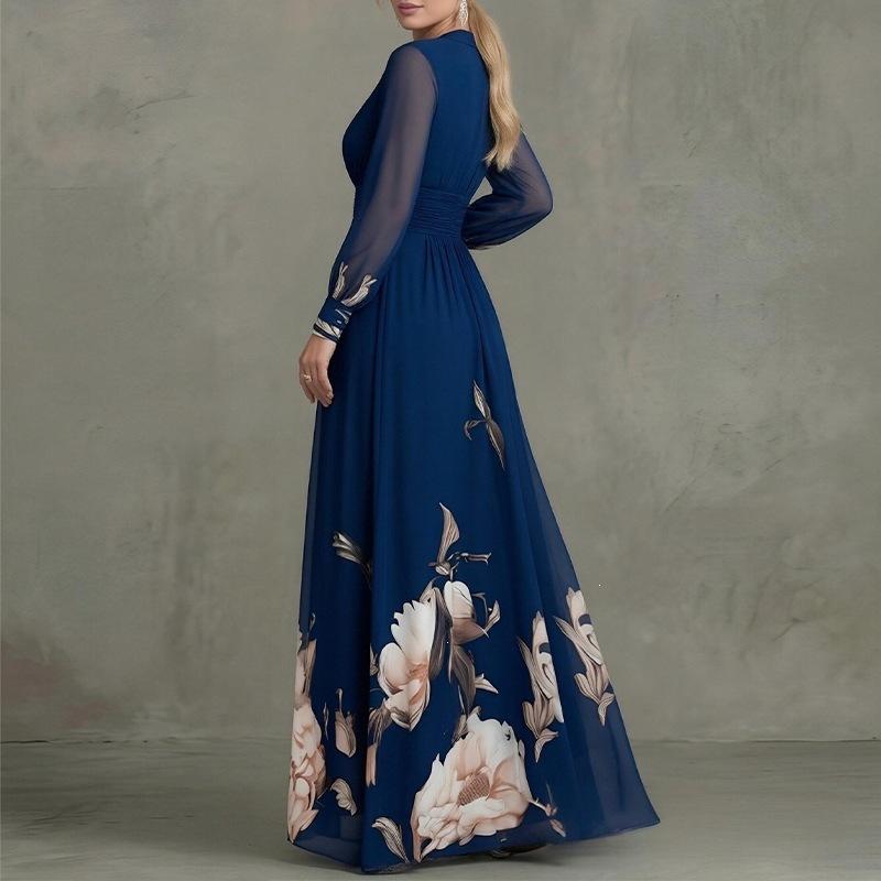 2026 Cross-border Foreign Trade Women's Clothing, New Spring Models In Europe, America, Fashionable and Elegant Printed Waist V-neck Pendulum Dress