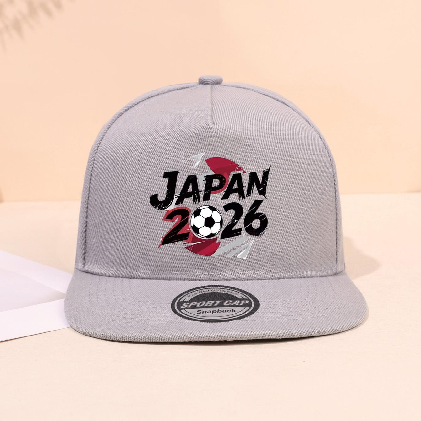 

1PC Japan team 2026 flat brimmed hat! High street fashion style+football print, hip-hop street atmosphere, full of niche сірий