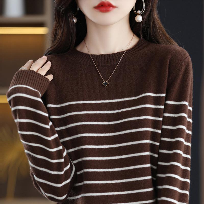 Women's Slim Fit Striped Pullover Sweater - 2024 Autumn/Winter Collection