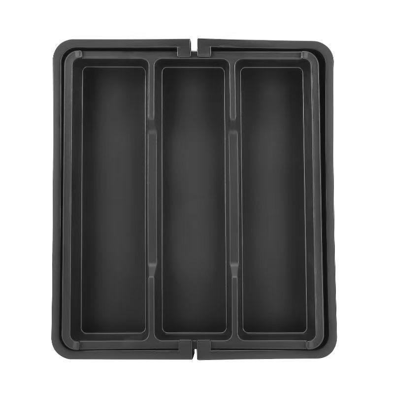 

Большой пластиковый ящик для хранения кухонной утвари с расширяемыми и регулируемыми отделениями - Ящик для хранения столовых приборов и разделитель для утвари чёрный