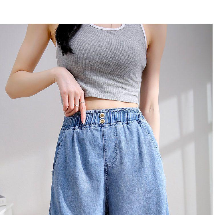 2025 Women's Plus Size Loose Ice Silk Denim Shorts - Tencel Wide Leg Mid-Length