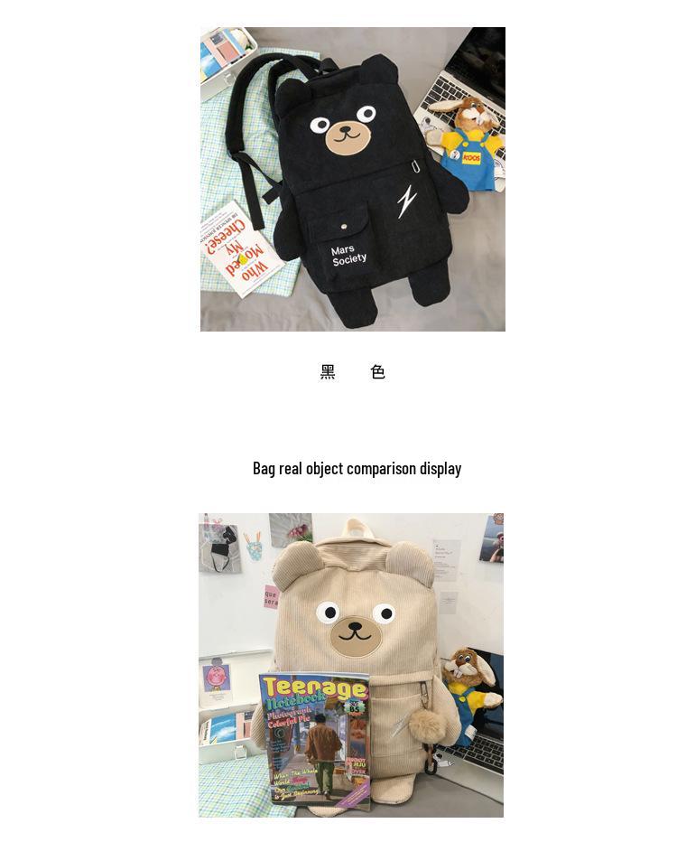 Japoński tornister uroczy sztruksowy plecak dla dziewcząt - styl koreański, duża pojemność, idealny dla uczennic szkół podstawowych i średnich