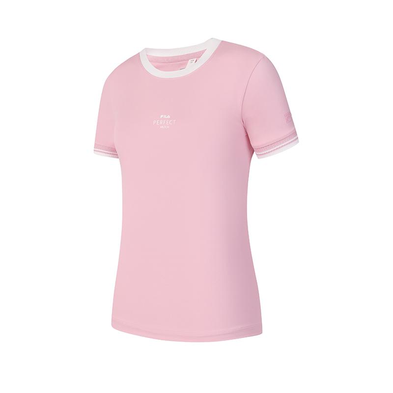 FILA Dopamine Casual Slim Fit Knitted Short Sleeve T-Shirt Women T-Shirts Pink A11W513102FPK