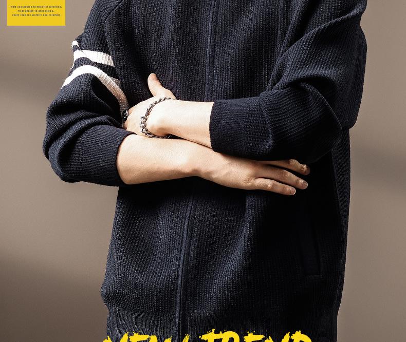 High-End American Trendy Men's 2025 Autumn/Winter Three-Stripe Knit Stand Collar Cardigan Sweater