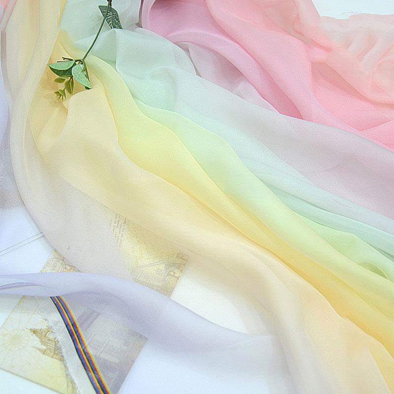 1x1.4m Rainbow Gradient Color Thin Chiffon Fabric Organza Tulle Fabric for DIY Ancient Style Hanfu Dress Stage Costume Decor