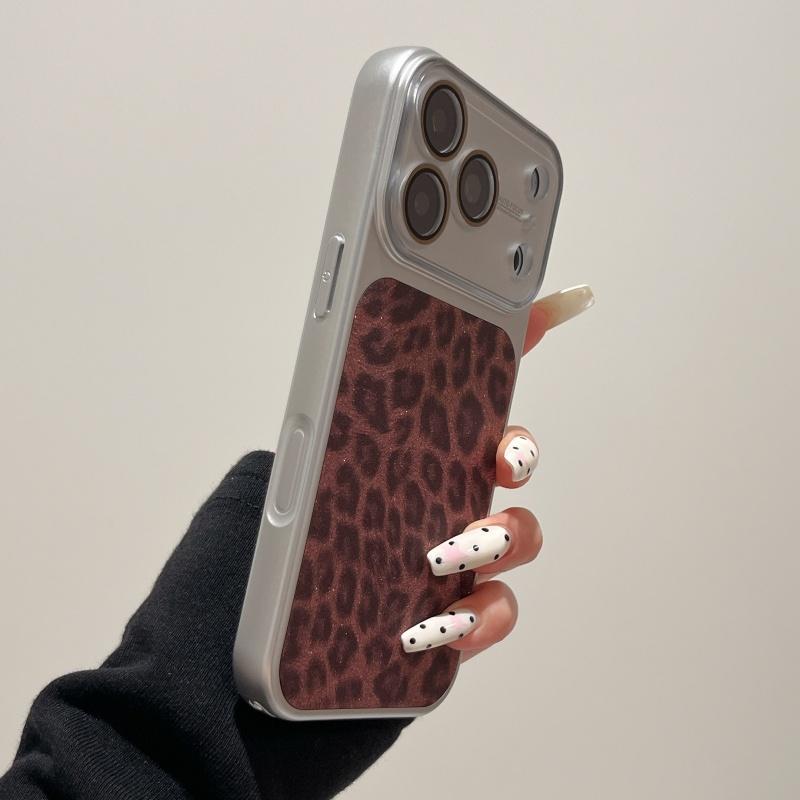 Luxury Shiny Leopard Print Large Camera Plating Case For iPhone 17 16 15 14 Pro Max Original Lens Glass Bumper Retro Cover Funda