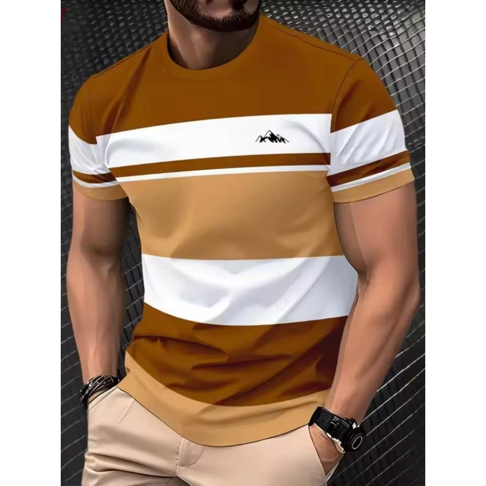 Colorful Striped Small Icon Simple Fashionable Comfortable Soft Breathable Large Loose Casual Short Sleeved Men's T-shirt