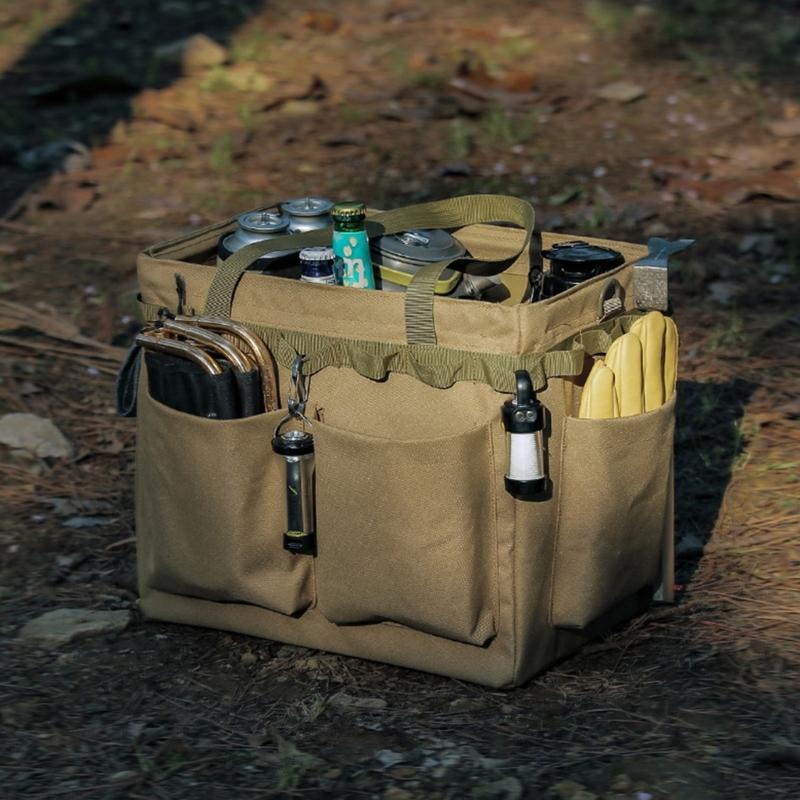 Camping Carry Bag Multi-pockets Picnic Storage Bag Large Capacity Handbag with Hanging-Holes Multitool Outdoor-Organizer