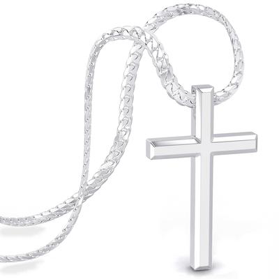 Cross Chain Jewelry Stainless Steel Silver Necklace Cuban Birthday Gift for Men [SERASAR] Men's
