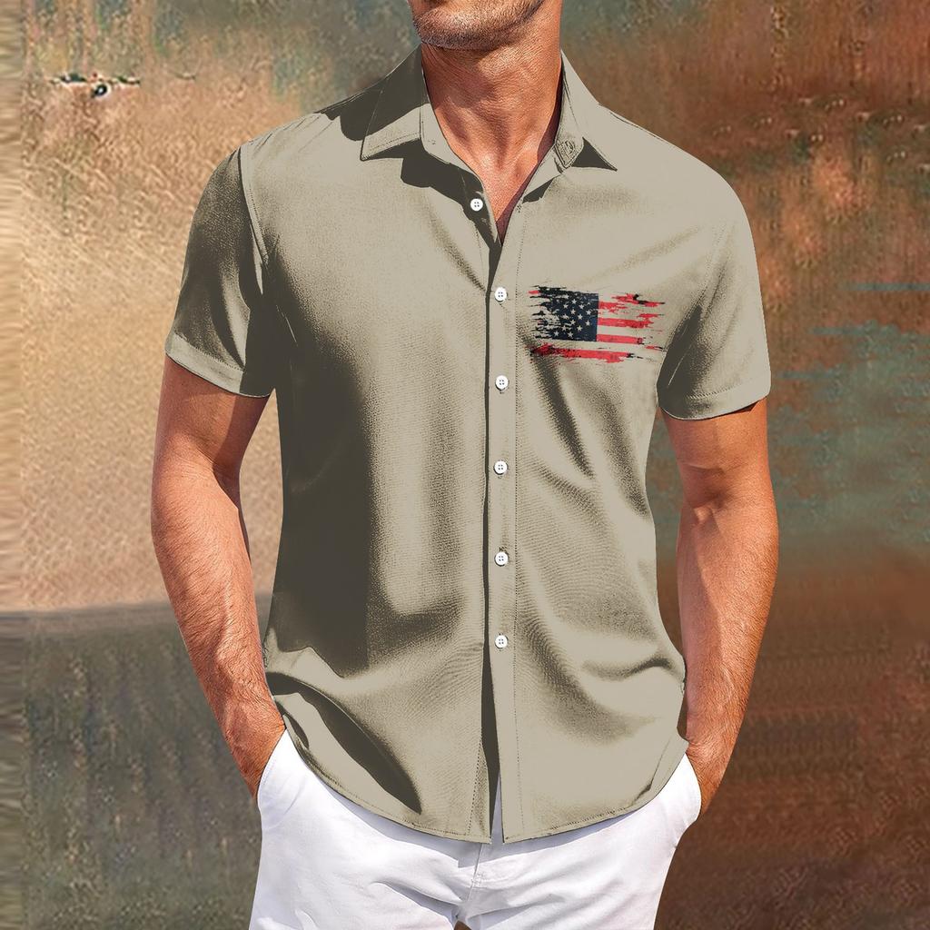 Independence Day Printed Men's Casual Short-sleeved Shirt for Slimming and Fashionable Men