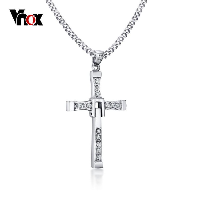 Vnox 316l Stainless Steel Cross Necklace Pendant The Fast and the Furious 8 Top Quality for Good Taste Male Gift 50cm