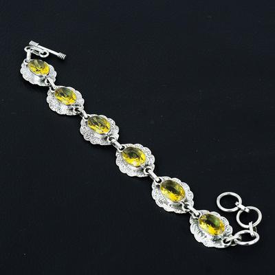 Βραχιόλι Κιτρίνη Πράσινη Κιτρίνη Πολύτιμος Λίθος Χειροποίητο Ασημένιο Βραχιόλι 925 Βραχιόλι Κιτρίνη Για Δώρο, Βραχιόλι Γενεθλίων, Για Μητέρα