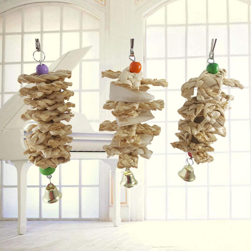 Natural Grass Woven Cuttlebone Bite Toys for Pet Parrot Macaw African for Grey Budgies Cockatoo Parakeet Cockatiels Conu