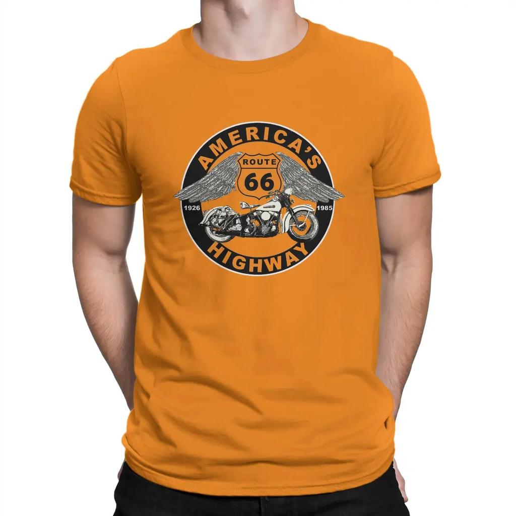 Casual Route 66 Americas Highway T-Shirts for Men Crewneck Cotton T Shirt Vintage 66 Route Short Sleeve Tees 4XL 5XL Clothing