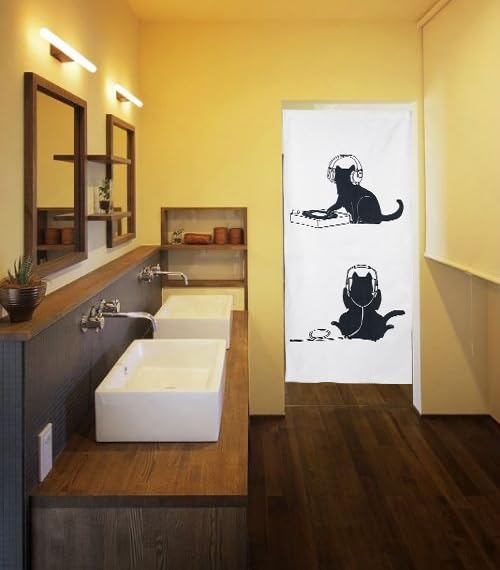 Noren 180cm Cat Nordic Navy Tension Rod Room Dressing Privacy Curtain Next.design Curtain, Tall, Pattern, Cute, Long, Decorative, Stylish, Fun,