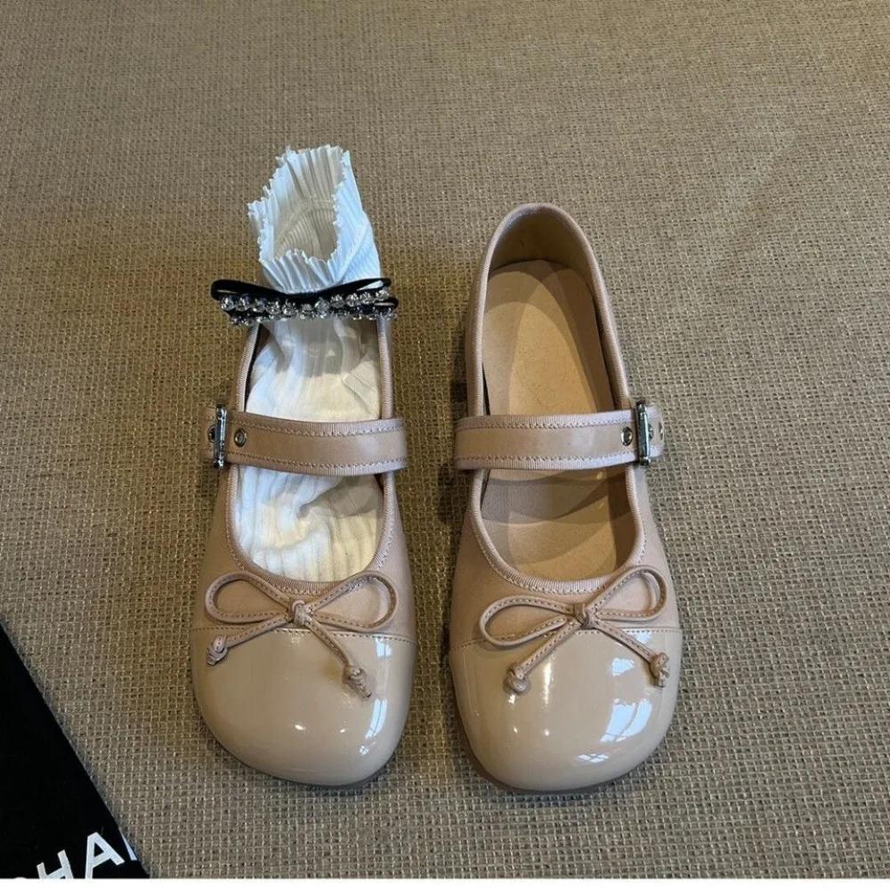 Fashion French Retro All-match One-word Buckle Mary Jane Shoes Women's 2025 Spring and Autumn New Bow Flat Shoes Casual Single Shoes