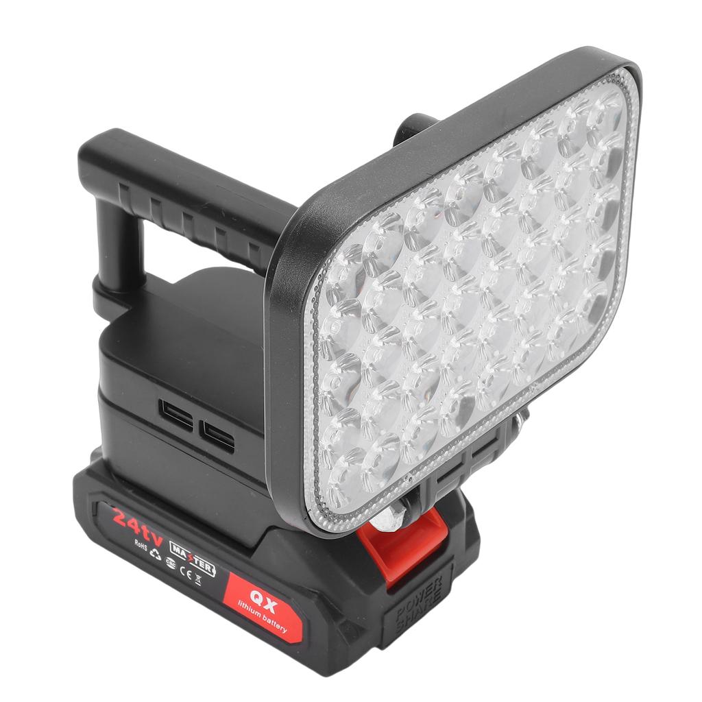 LED Work Light Battery Powered Handheld Flashlight with Dual USB Ports Cordless Lamp for Outdoor Camping Fishing
