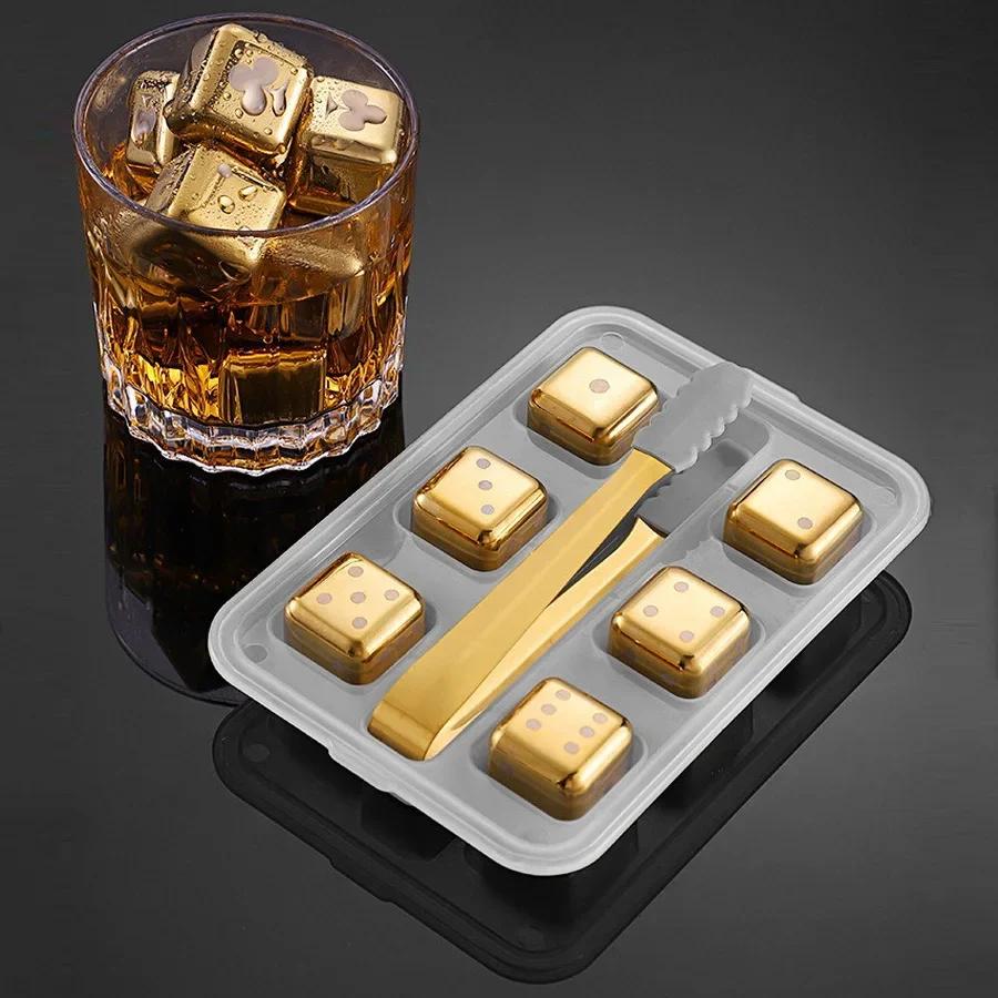 304 Stainless Steel Ice Cubes, Reusable Whiskey Stones, Dice Poker Pattern, Quick-Frozen Metal Ice Pellets, Beer Cooler Bar Tool