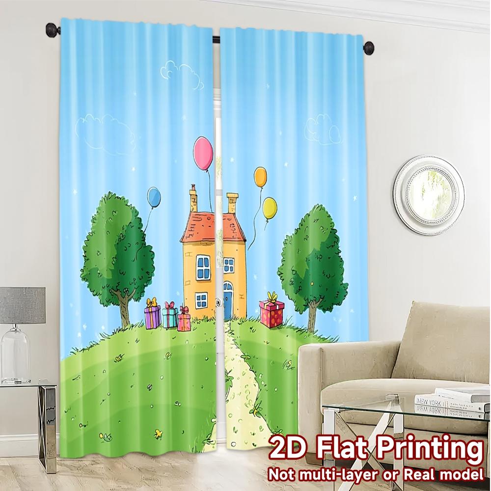 2pcs, 2D FLAT PRINTING Curtains (Without Rod) GiftHouseHill Light Filtering Modern Curtains Fabric Curtains All Seasons