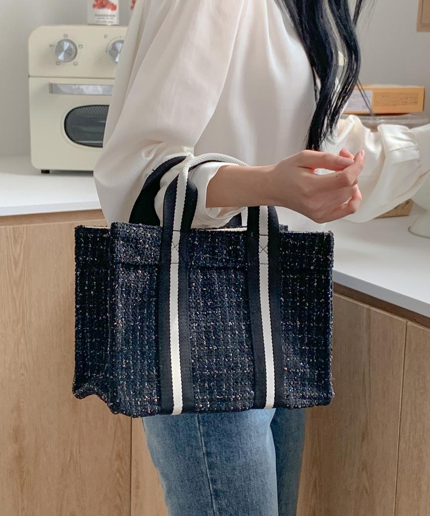 Oror Book Tote Bag 003 Tweed Pearl Black