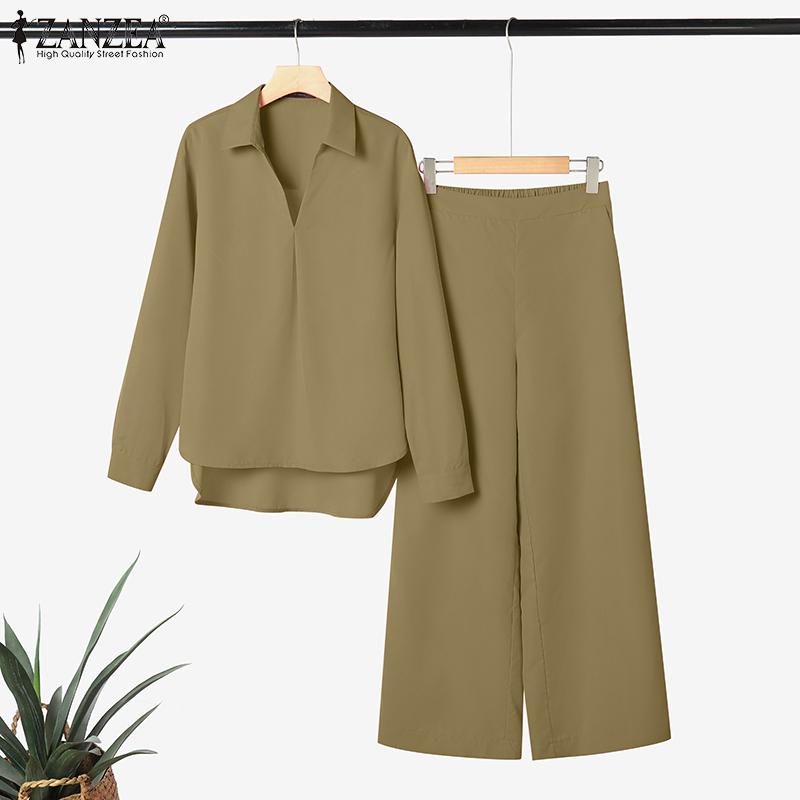 ZANZEA Women Long Sleeve Blouse and Pants Casual Two Piece Suit Sets
