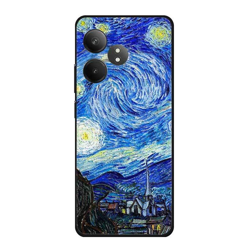 3D Emboss Case For Realme Narzo N61 Note 60 50 Realme GT 6 6T Neo6 SE C61 C63 Phone Case Flowers Black Silicone Soft Back Cover