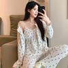 Women's 3-Piece Japanese Polka Dot Pajama Set - Long Sleeve Cardigan, Versatile for Spring/Autumn, Suitable for Home or Outdoors