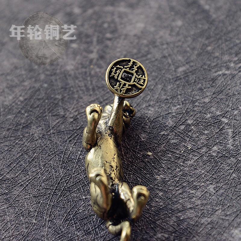 Solid Brass Lucky Tiger Keychain With Coin-Stepping Design Zodiac Animal Charm Pendant