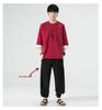 Men's Retro Plus Size Cotton Linen Hanfu T-shirt with Frog Button, Three-Quarter Sleeves