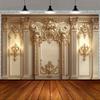1 Luxurious Baroque-style Photo Background with Golden Reliefs and Marble Columns - Suitable for Weddings, Polyester
