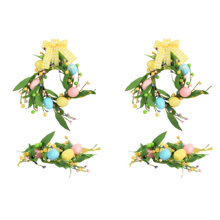 Colorful Plastic Easter Wreath With Simulated Eggs And Flower Handmade Garland For Festival Home Party Decorating