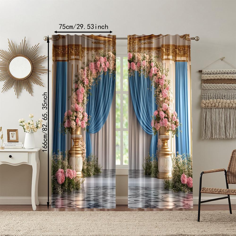2 pcs   versatile polyester transparent curtains for home decoration Floral (2) for use in bedrooms and living rooms